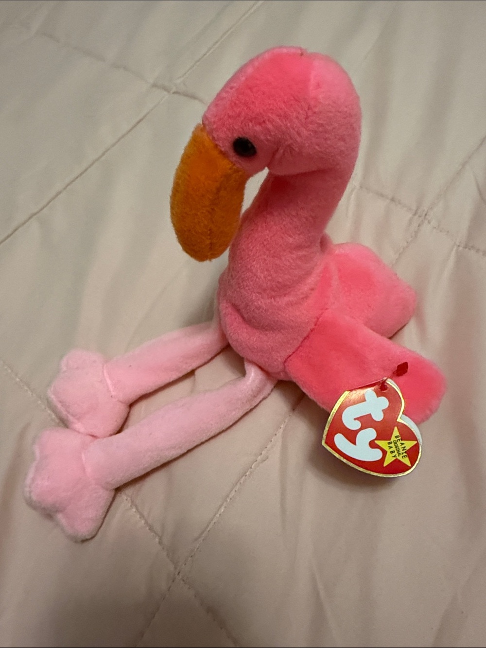 Ty Pink Flamingo Plush with Orange Beak